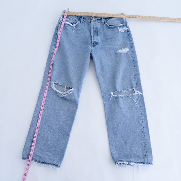 Agolde Los Angeles Loose Distressed 100% Cotton Light Wash Blue Denim 90s Jeans - Picture 3 of 14